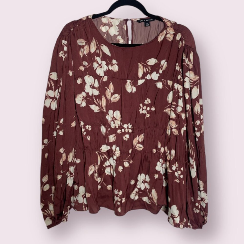 Zac & Rachel Burgundy Floral Peplum Top